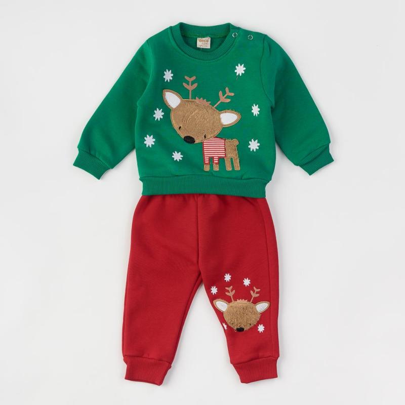 Бебешки коледен комплект  момче Deco Rudolf Christmas Ватиран Зелен
