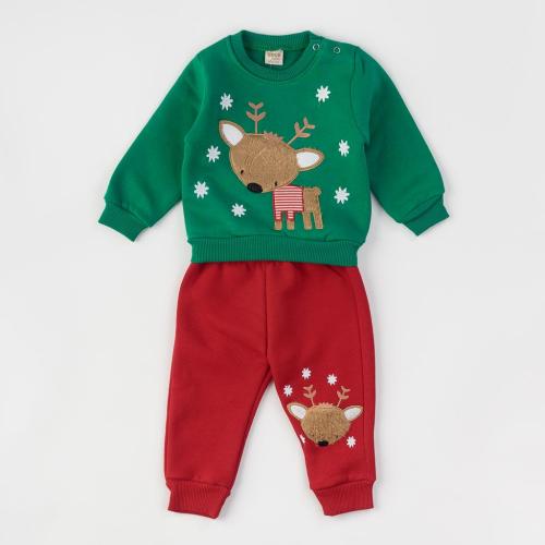 Бебешки коледен комплект за момче Deco Rudolf Christmas Ватиран Зелен