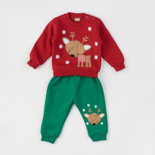 Бебешки коледен комплект за момче Deco Rudolf Christmas Ватиран Червен