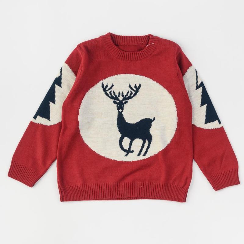 Childrens Christmas sweater For a boy  Babyfirst   Deer Beauty  Red