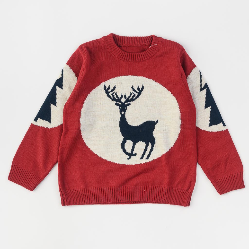 Детски коледен пуловер за момче Babyfirst Deer Beauty Червен