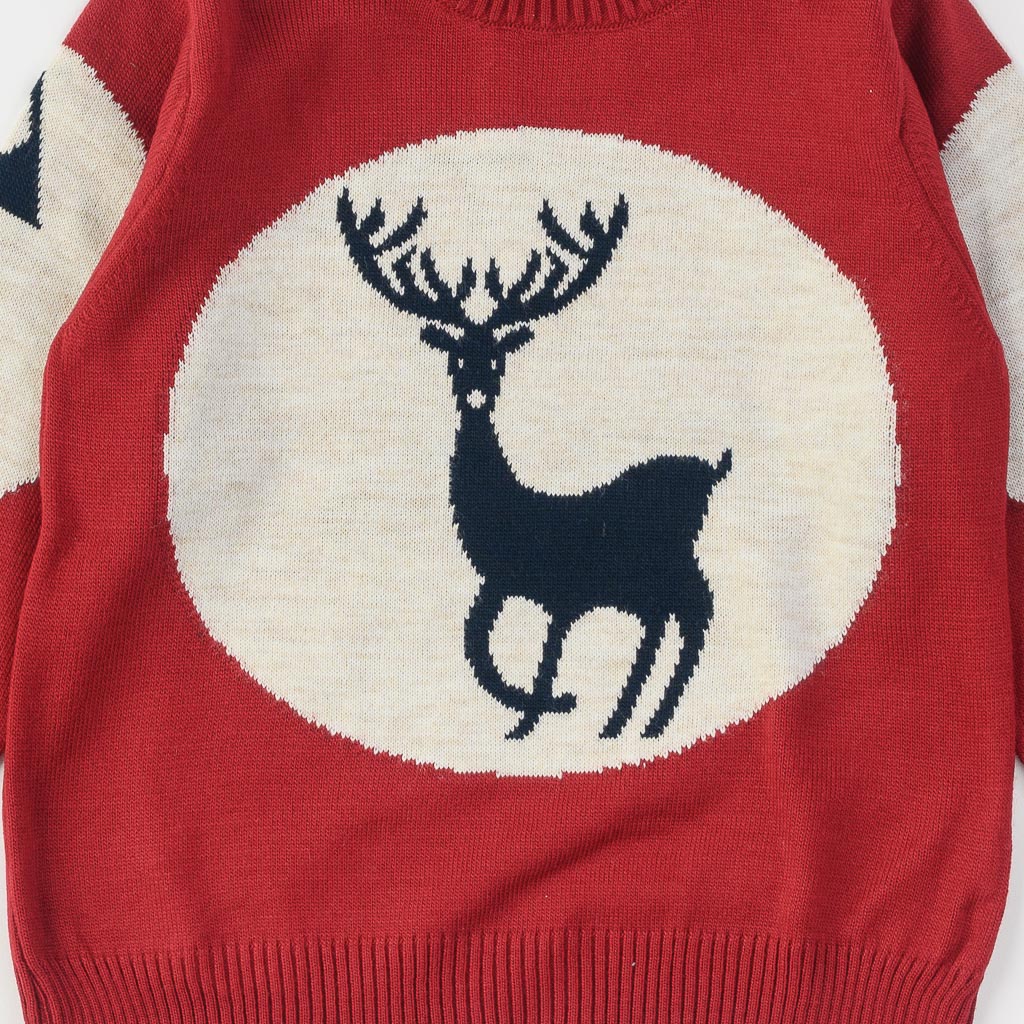 Детски коледен пуловер за момче Babyfirst Deer Beauty Червен