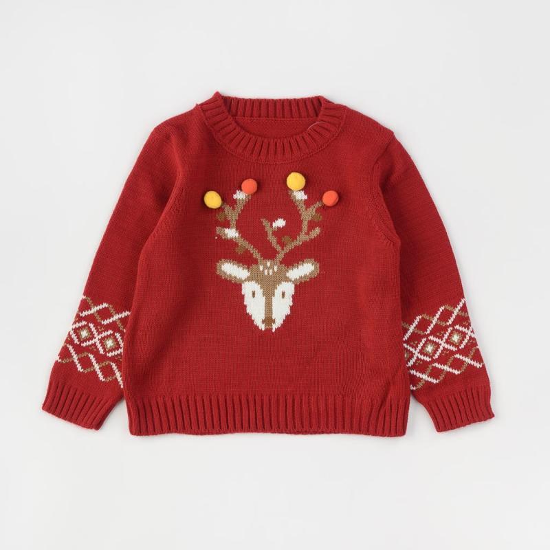 Детски коледен пуловер  момиче Babyfirst So funny Christmas Червен