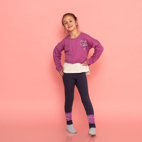 Детски спортен комплект за момиче с дълъг ръкав Breeze Purple Love Лилав