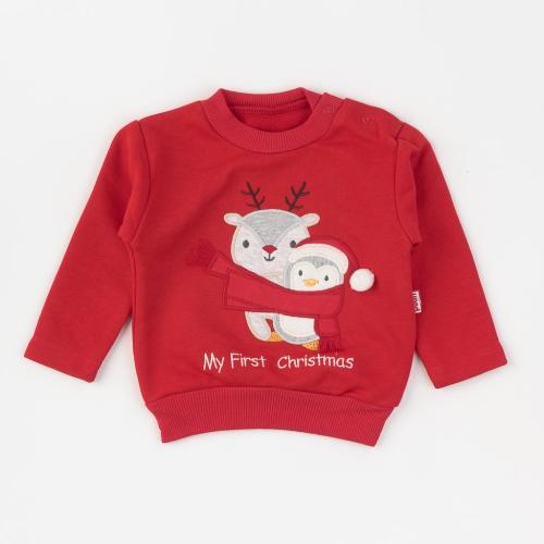 Βρεφικο χριστουγεννιατικο μπλουζακι  Paun baby   My first Christmas  Κοκκινο