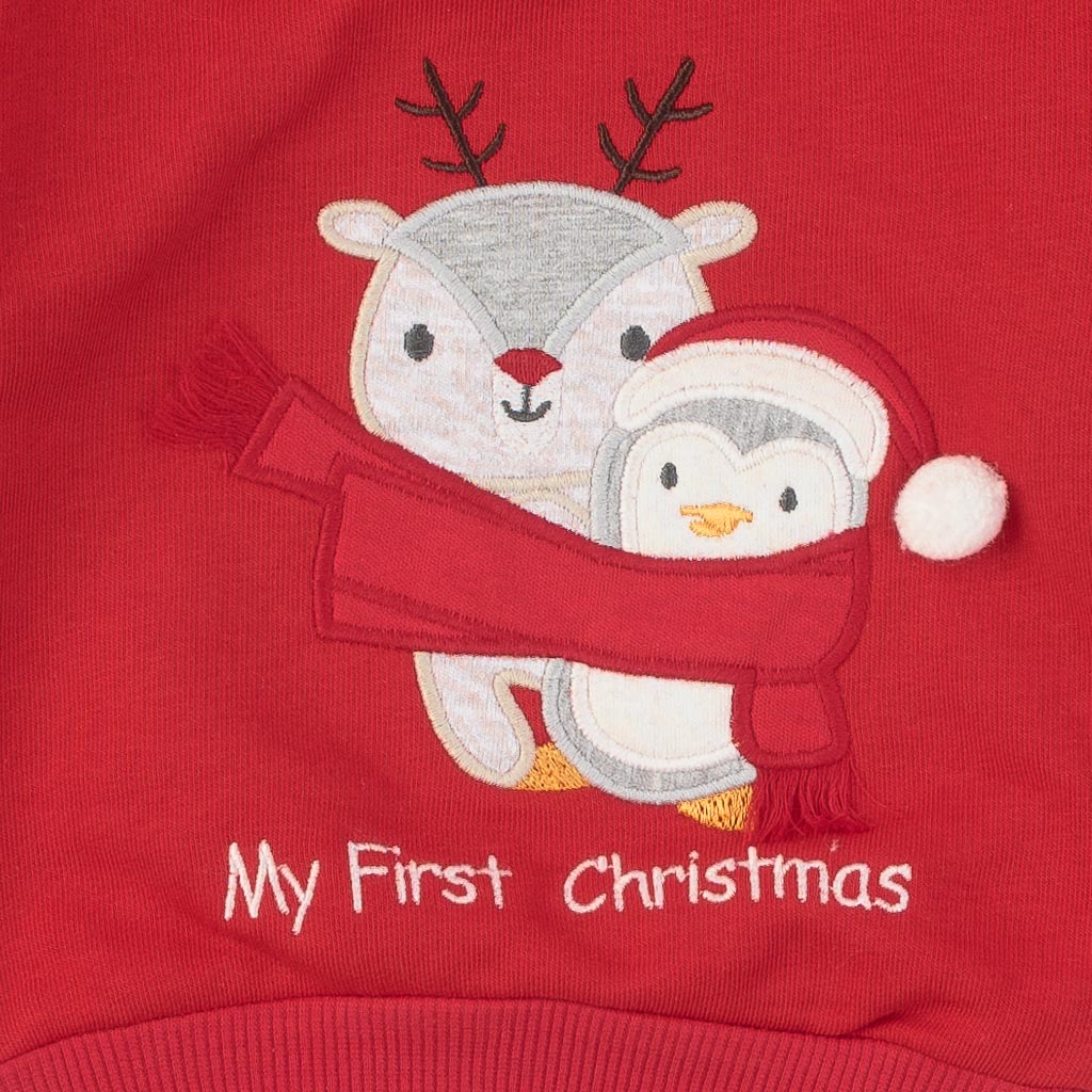 Бебешка коледна блуза Paun baby My first Christmas Червена