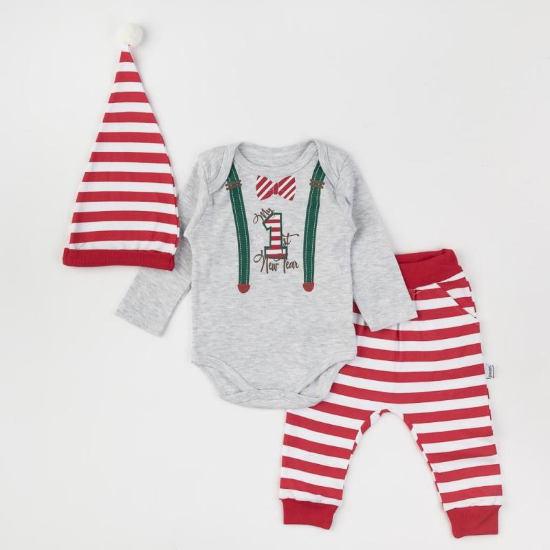 Baby set 3 parts For a boy  Paun Baby   My first New Year  Gray