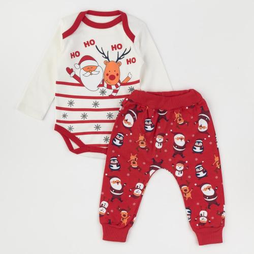 Бебешки коледен комплект боди и панталонки за момче Paun Baby  Ho-ho-ho Бял