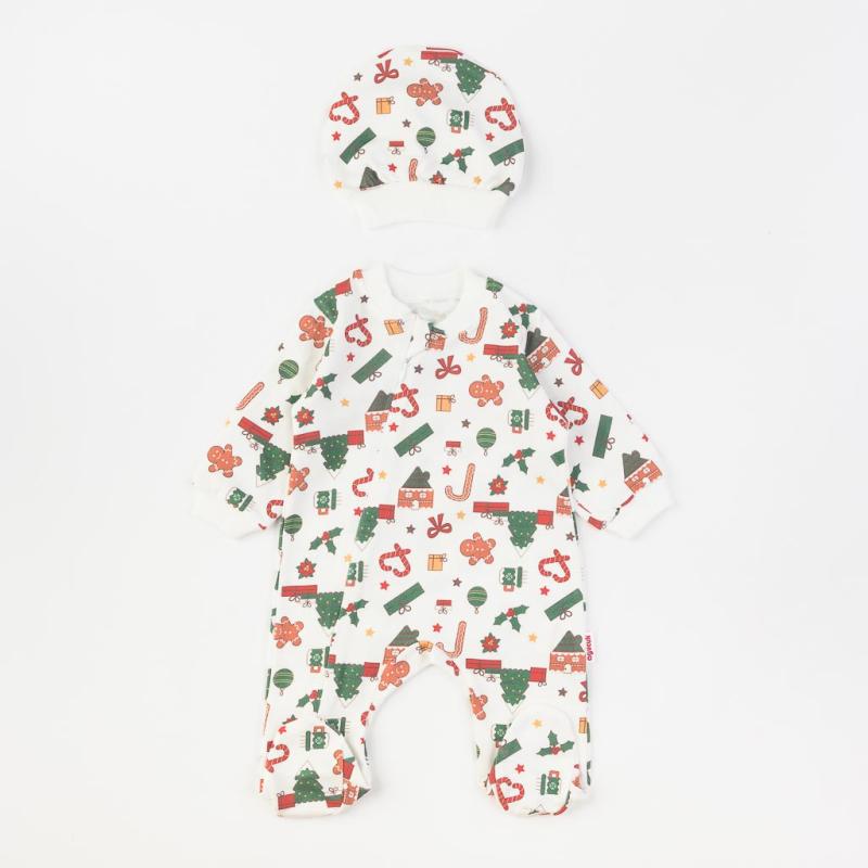 Baby Christmas onesie with a hat For a boy  Agucuk   Candy  White
