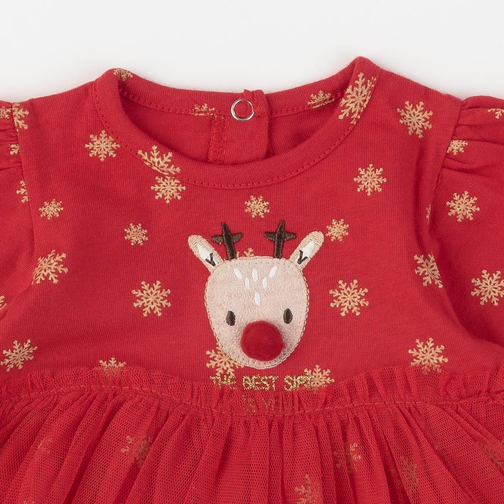 Бебешка коледна рокля с тюл Paun Baby The best this year Червена