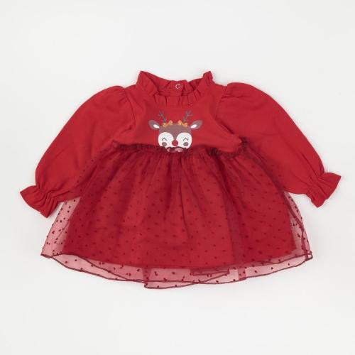 Бебешка коледна рокля с тюл Paun Baby Red deer Червена