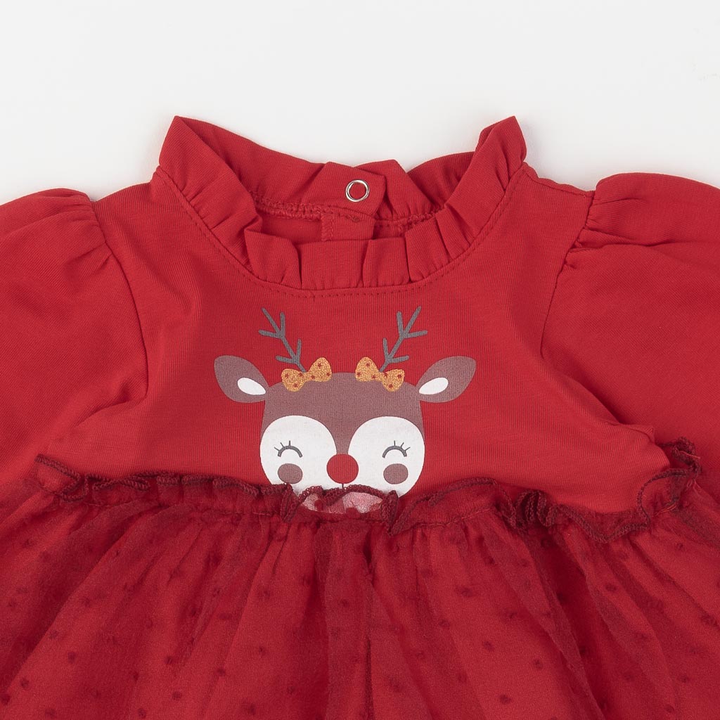 Бебешка коледна рокля  με τουλι  Paun Baby   Red deer  Κοκκινο
