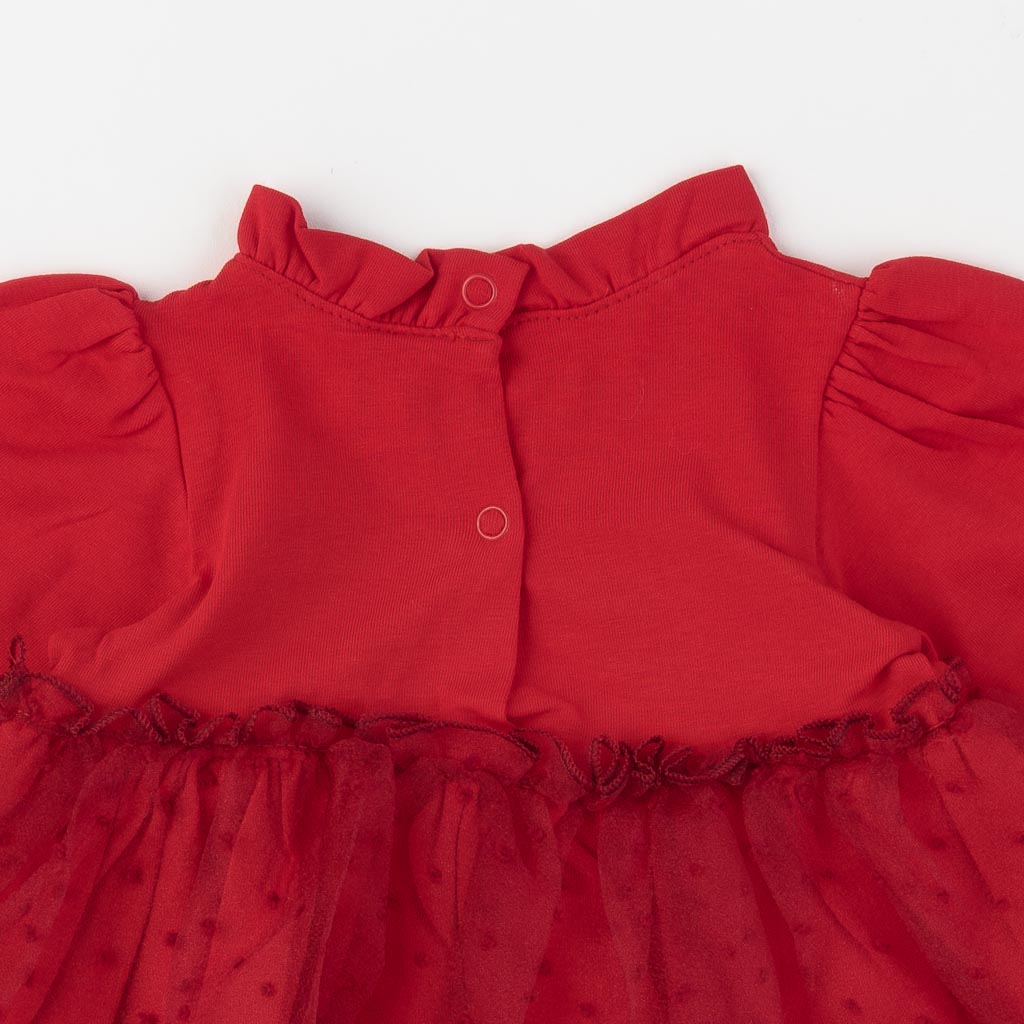 Бебешка коледна рокля  με τουλι  Paun Baby   Red deer  Κοκκινο