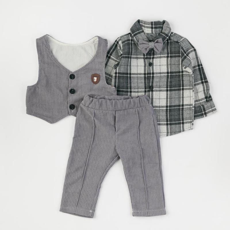 Бебешки комплект  момче ри панталон и елече Baby Gray Сив
