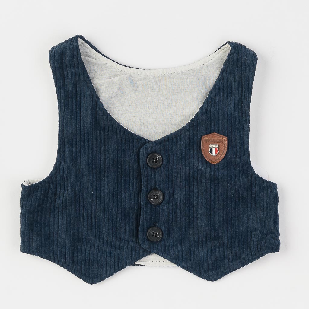Βρεφικά σετ ρούχων Για Αγόρι Πουκάμισο Παντελόνι με Γιλέκο  Baby Gray  Σκουρο μπλε