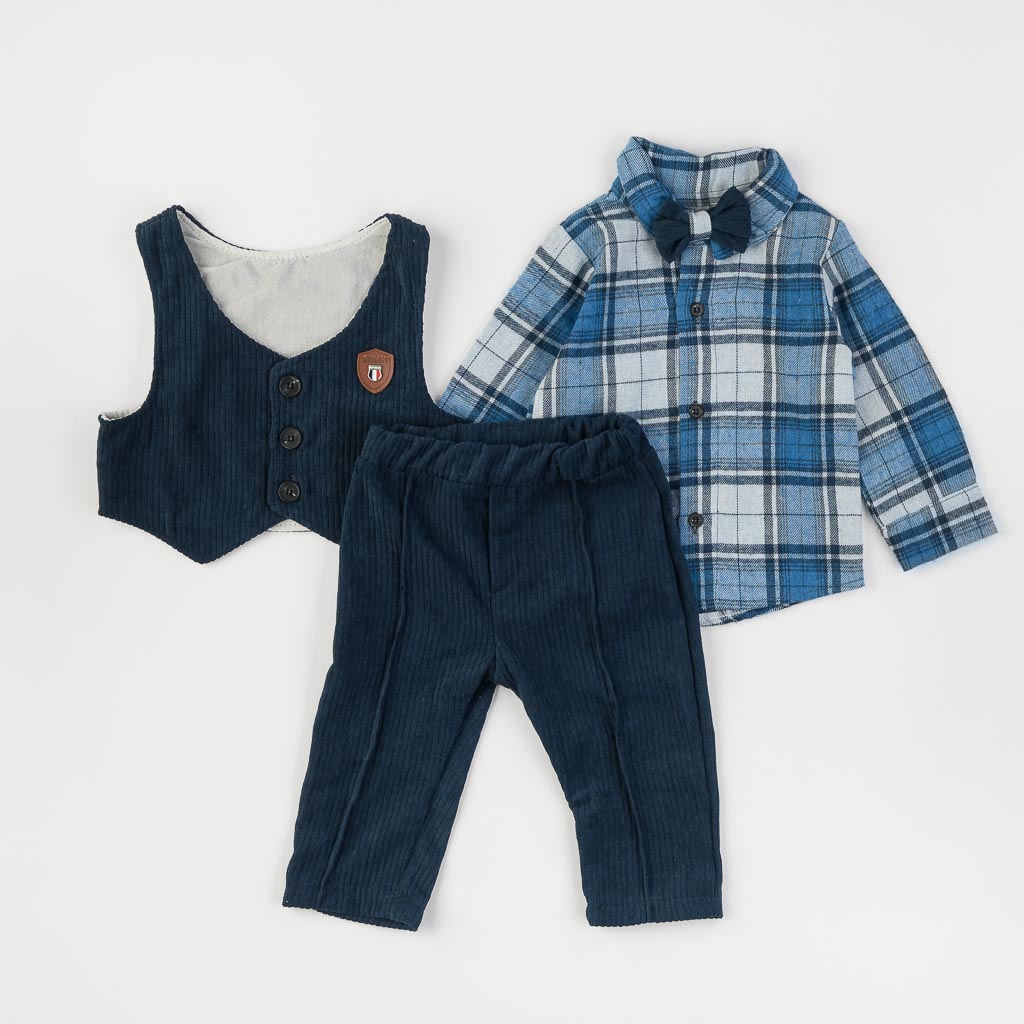 Бебешки комплект за момче риза панталон и елече Baby Gray Тъмносин