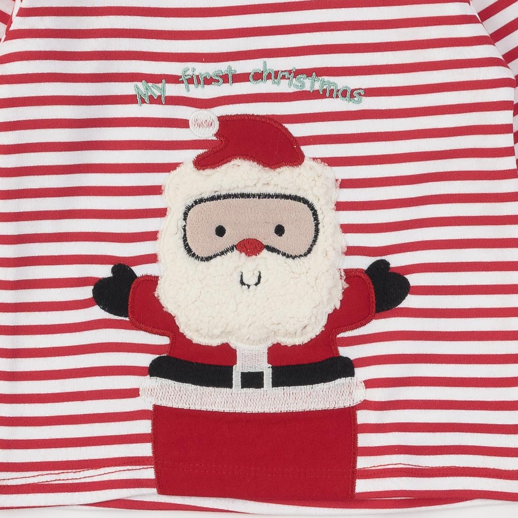 Βρεφικο χριστουγεννιατικο σετ Για Αγόρι  -  μπλουζα Παντελόνι και καπελο  Paun Babt Santa is coming  Γκρί