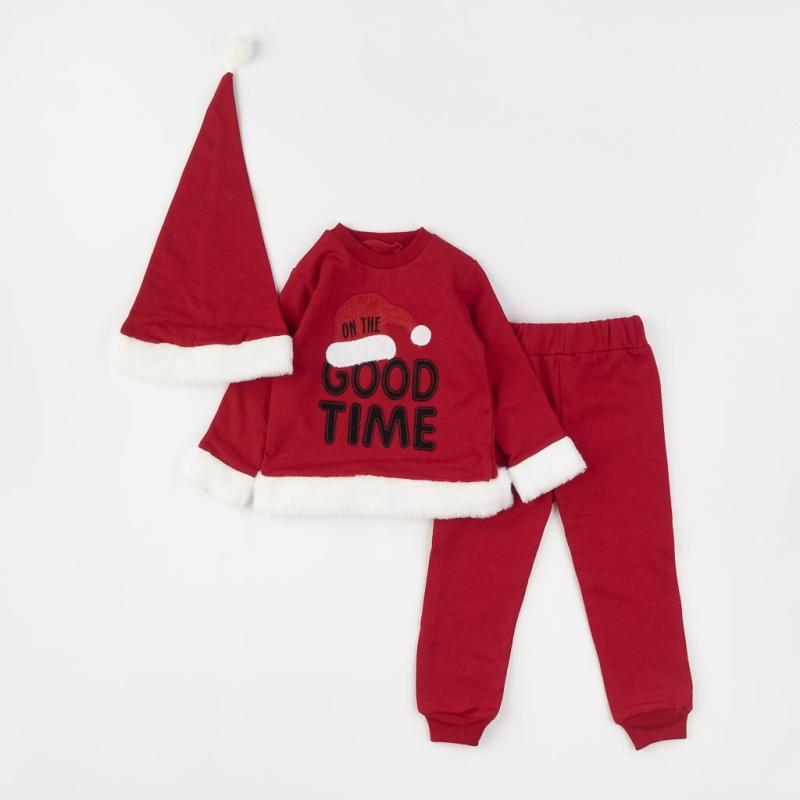 Childrens Christmas set with fluff   моме   Snoop On the good time  3 parts with a hat Red