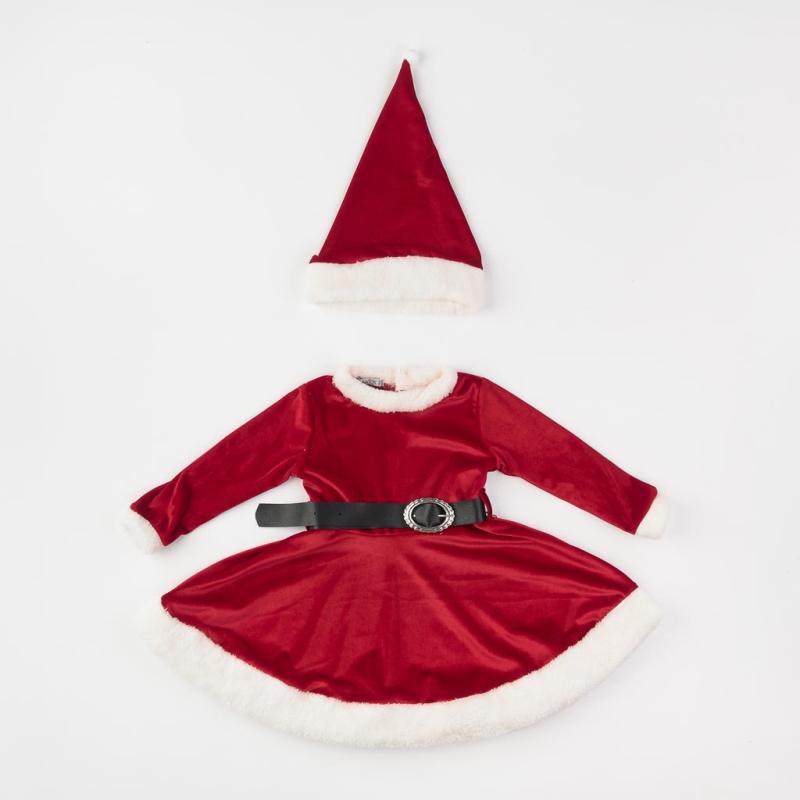 Rochie de Crăciun pentru copii cu puf din piele întoarsă  Eray Kids  cu căciulă Roşie