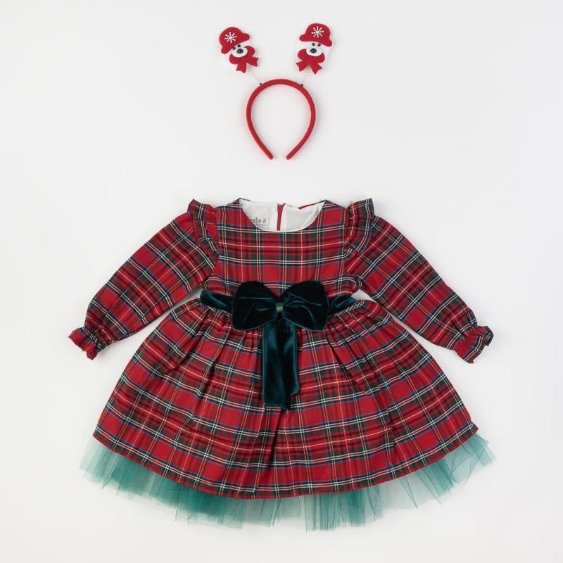 Детска коледна рокля с панделка и диадема Eray Kids Червена