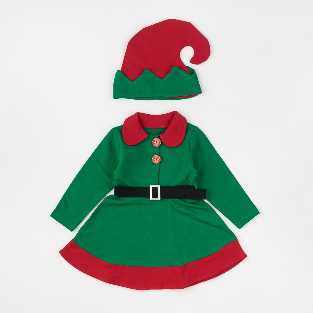 Παιδικο χριστουγεννιατικο φορεμα με καπελο  Elf lady   By Lyra  Πρασινα