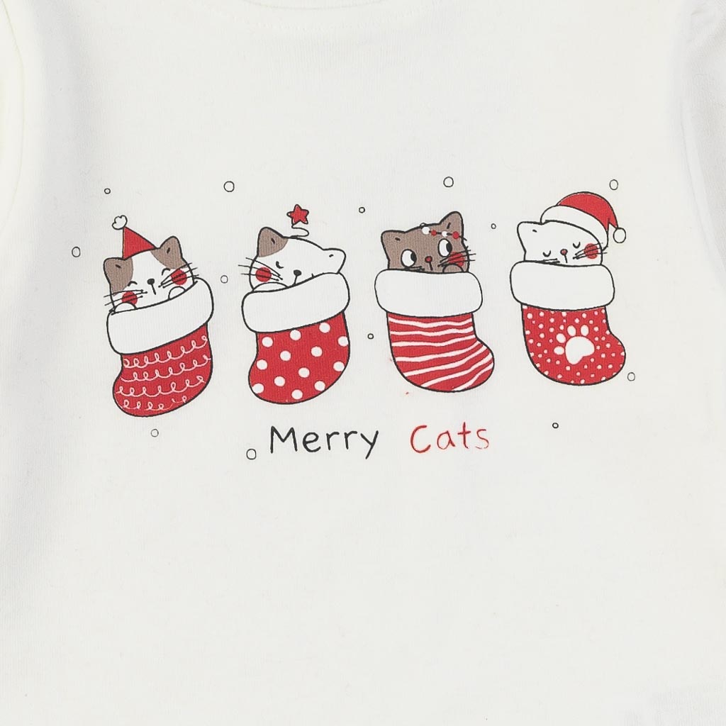 Детски комплект сукман и блузка Коледен Eray Kids Merry Cats Червен