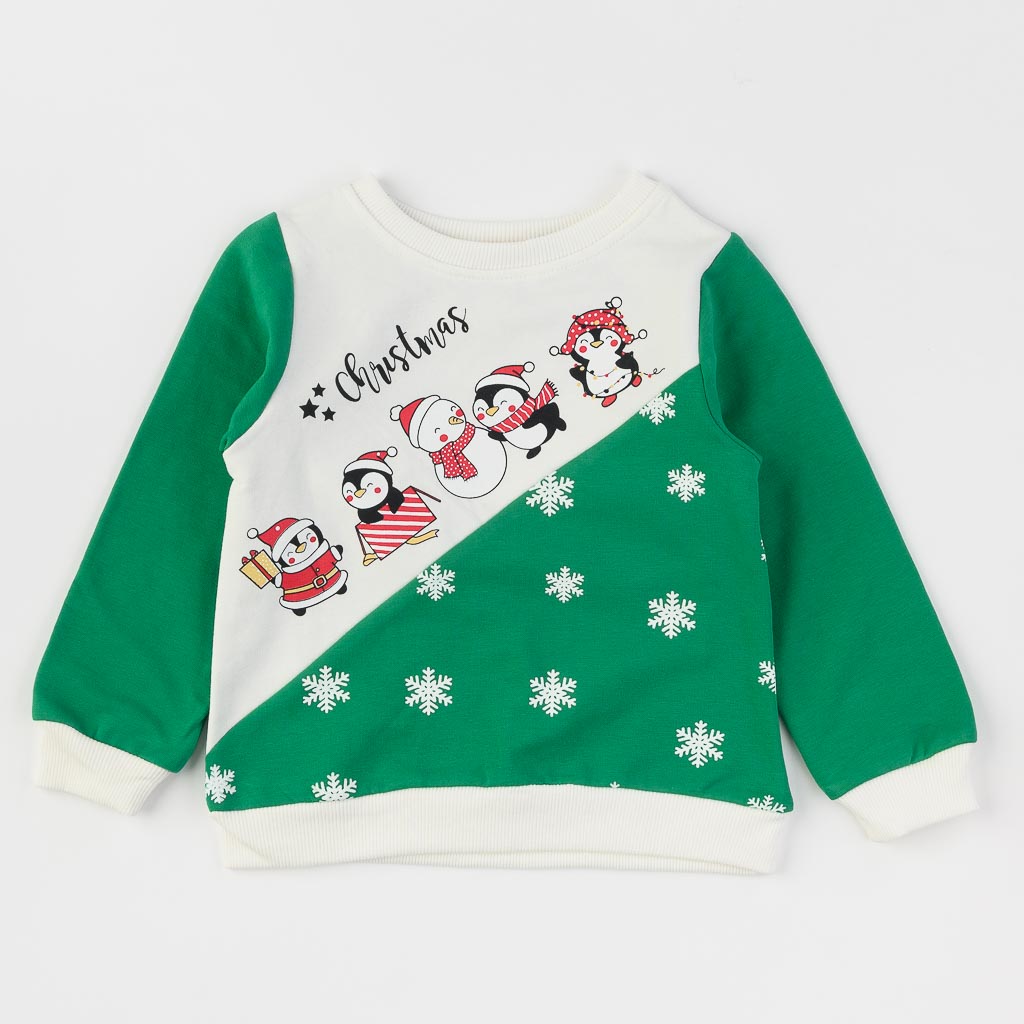 Παιδικο χριστουγεννιατικο σετ μπλουζα με Παντελόνι  Penguin Christmas  Βαμβακερο Πρασινο