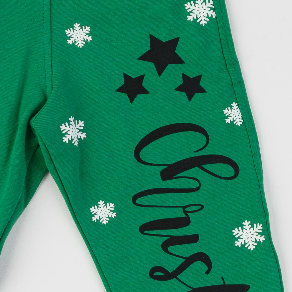 Детски коледен комплект   блузка  με Παντελόνι  Penguin Christmas  Βαμβακερο Πρασινο