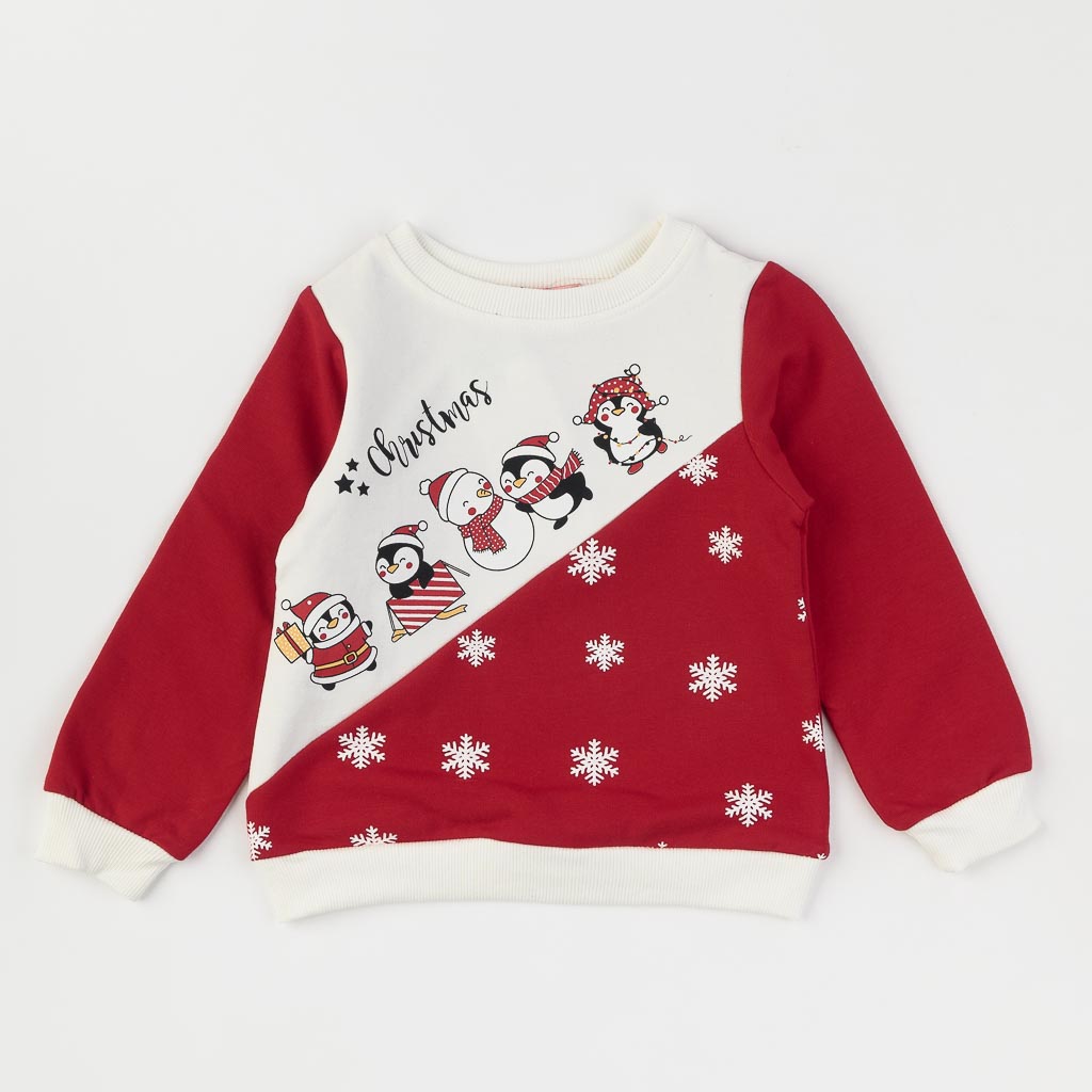 Παιδικο χριστουγεννιατικο σετ μπλουζα με Παντελόνι  Penguin Christmas  Βαμβακερο Κοκκινο