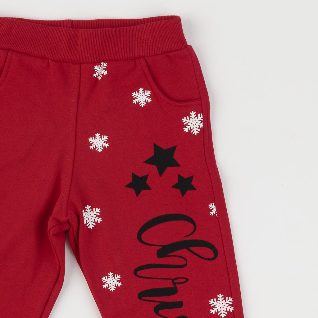 Детски коледен комплект   блузка  με Παντελόνι  Penguin Christmas  Βαμβακερο Κοκκινο