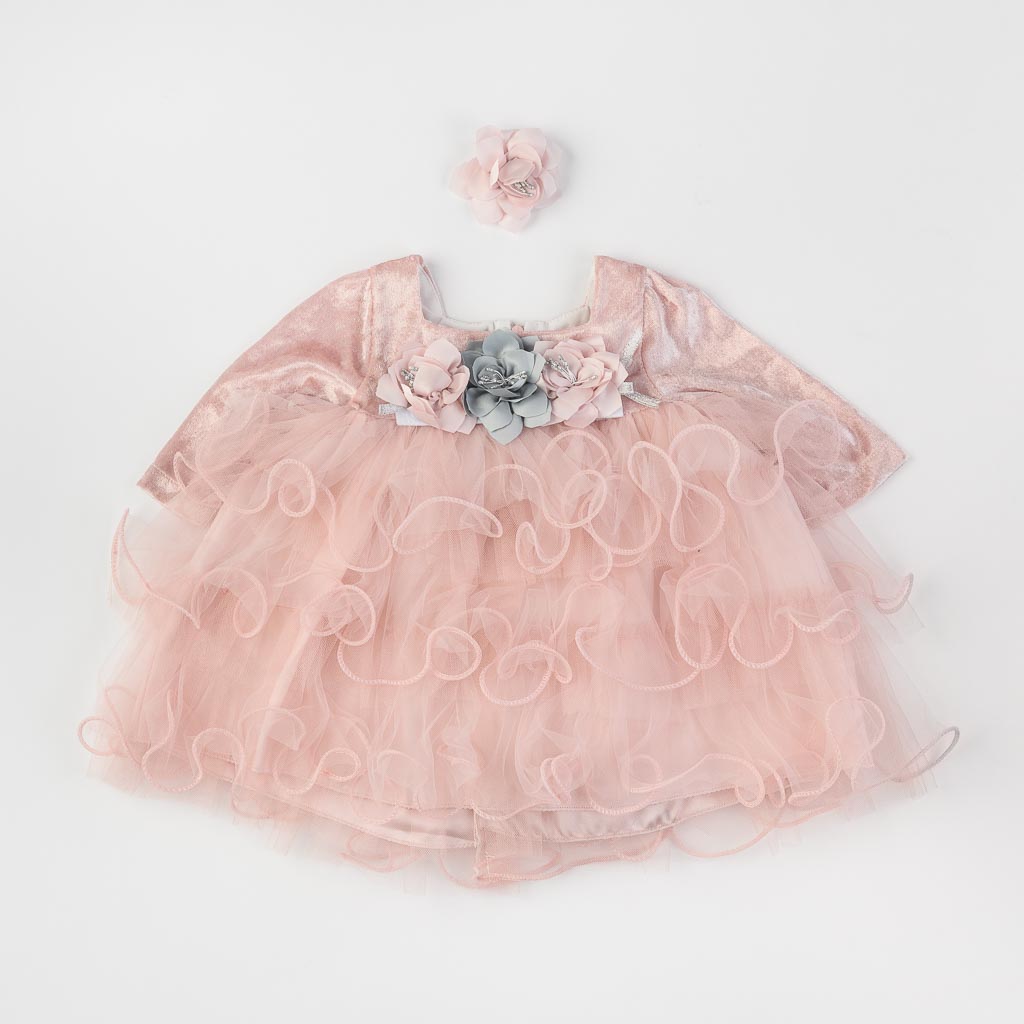 Детска официална рокля с тюл  με  аксесоар за коса   AcaBella This pretty pink girl  Ροζε