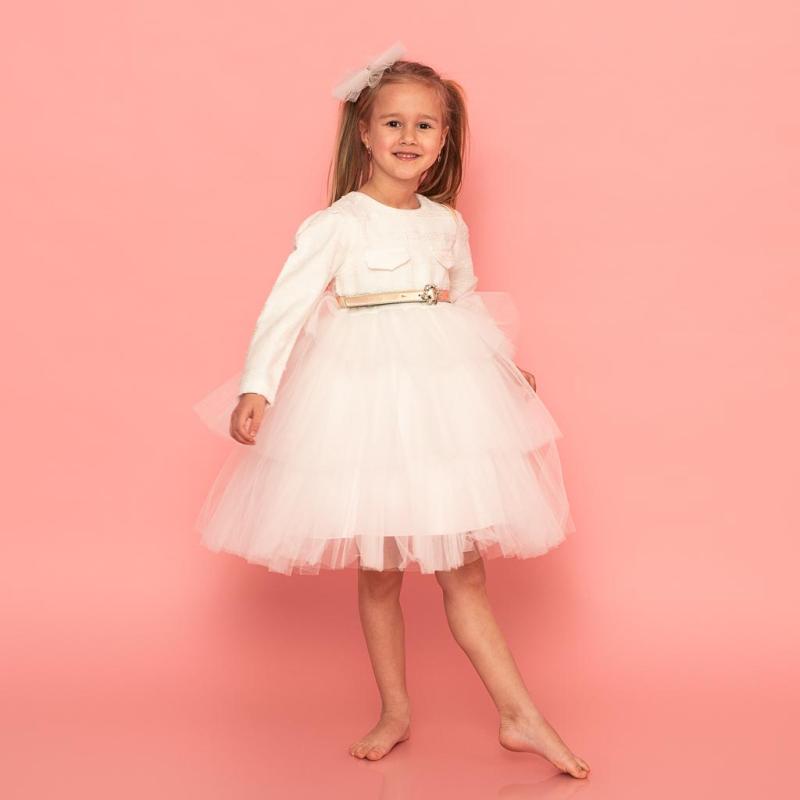 Childrens formal dress with tulle belt and hair accessory  AcaBella Be this stylish girl  White