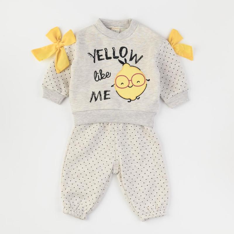 Бебешки ватиран комплект  момиче Yellow like me By Moes Сив