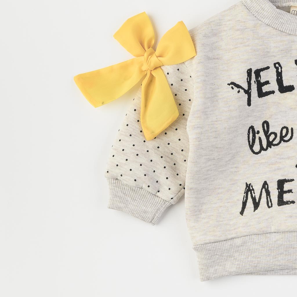 Бебешки ватиран комплект за момиче Yellow like me By Moes Сив