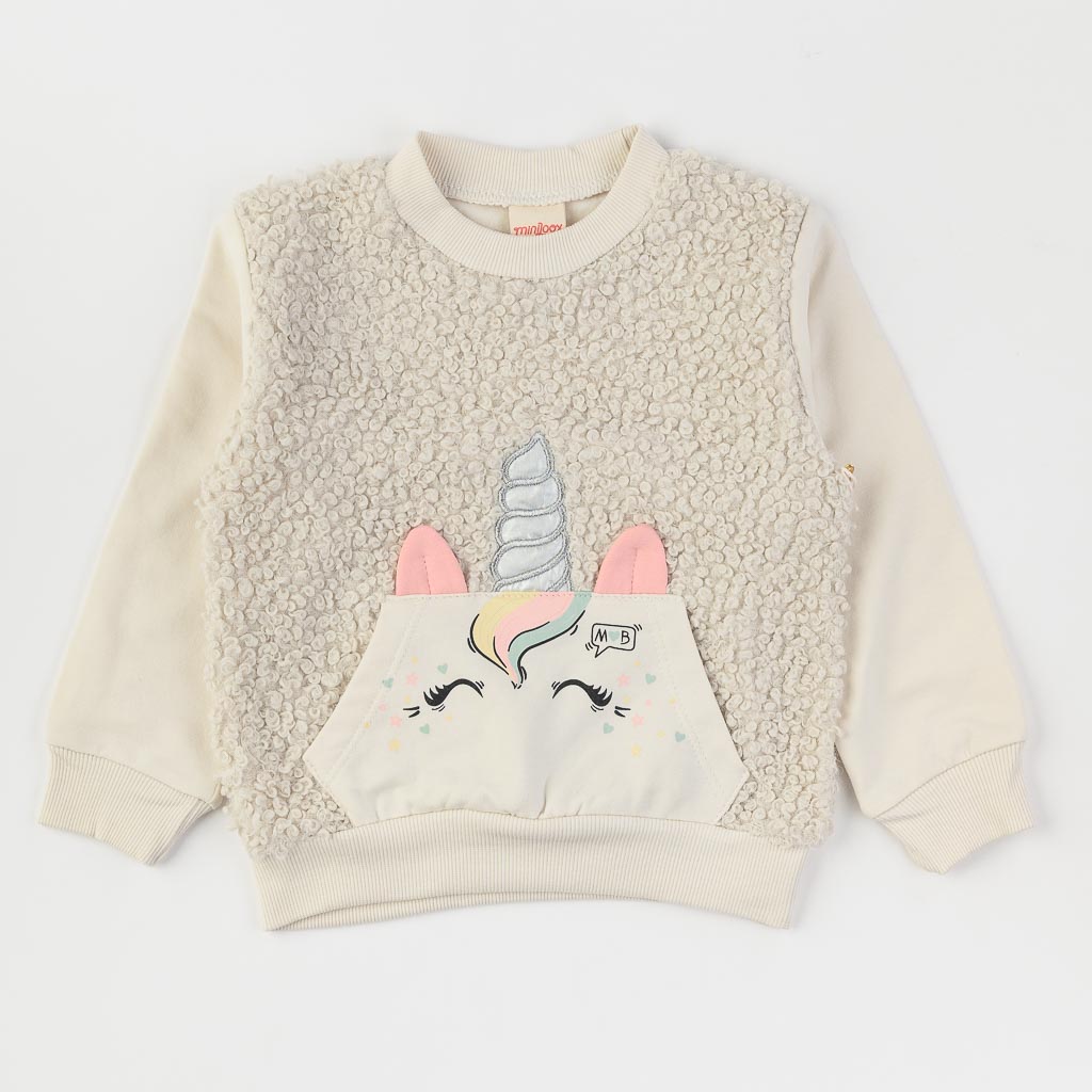 Детски комплект блузка и клинче за момиче Miniloox Fluffy Unicorn Бежов