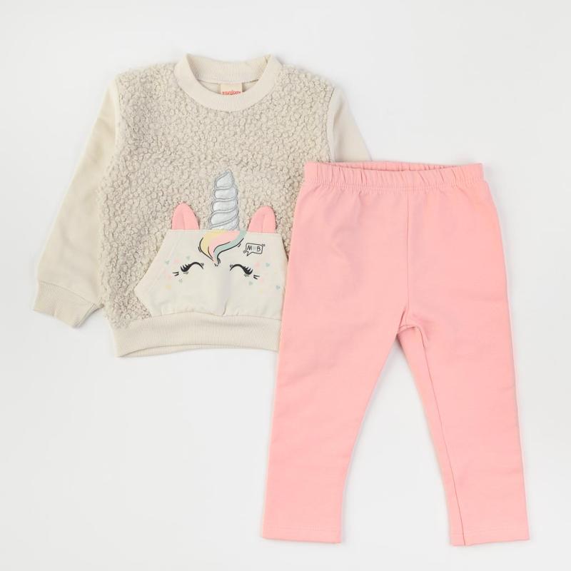 Детски комплект блузка и клинче  момиче Miniloox Fluffy Unicorn Бежов