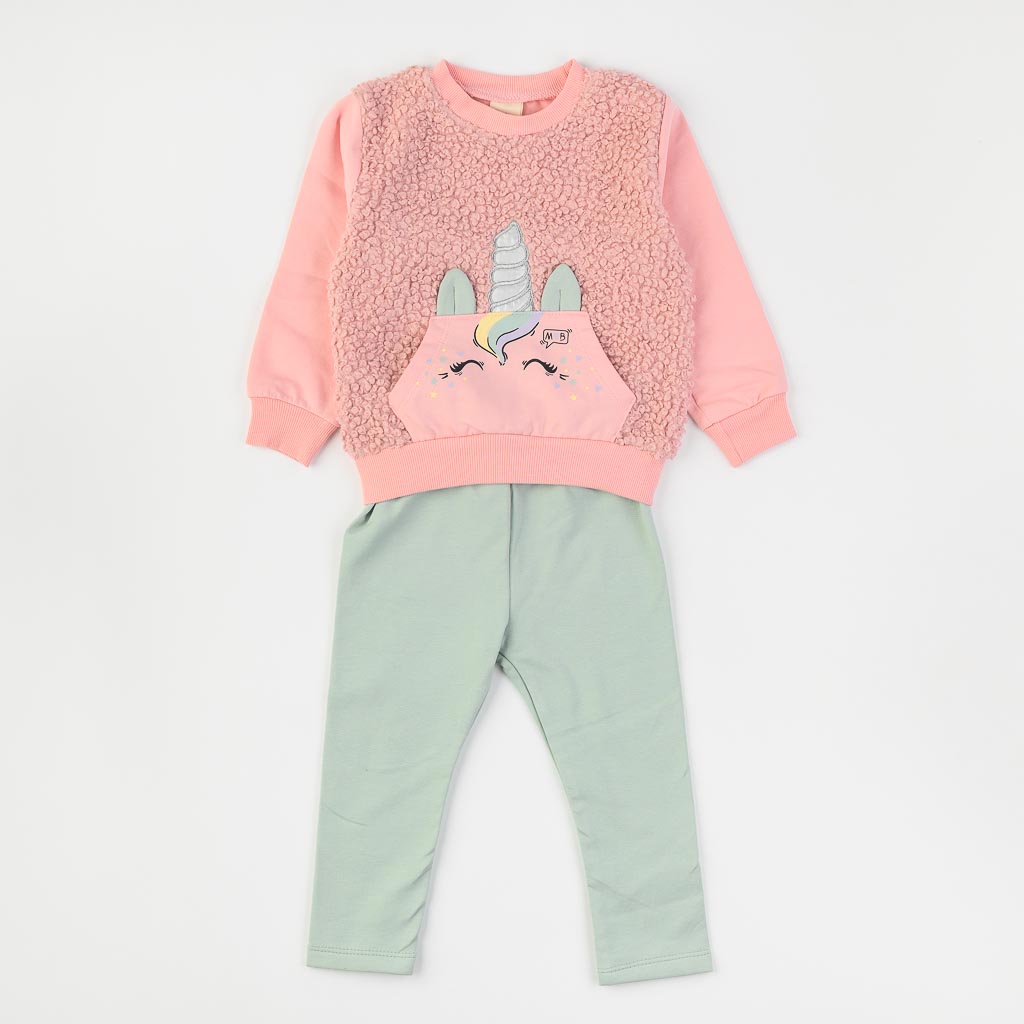 Детски комплект блузка и клинче за момиче Miniloox Fluffy Unicorn Розов