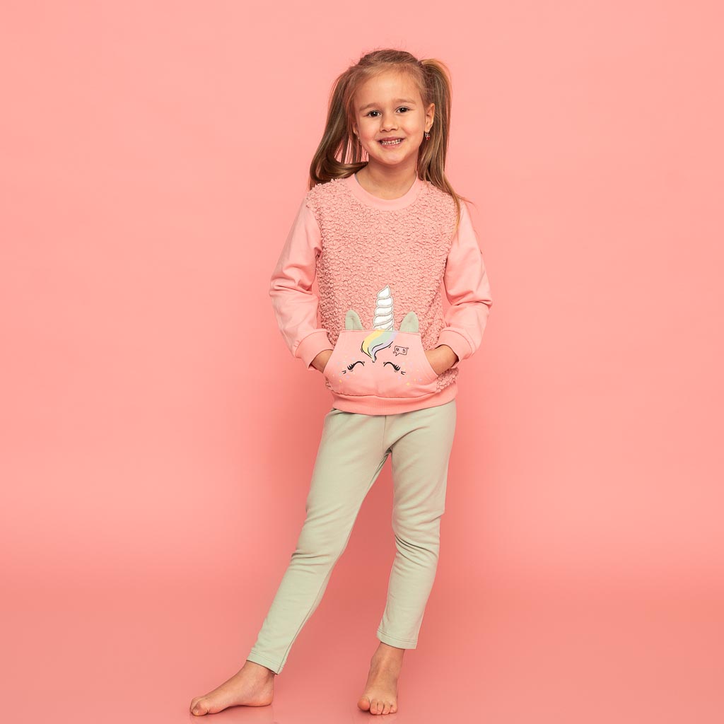 Детски комплект блузка и клинче за момиче Miniloox Fluffy Unicorn Розов