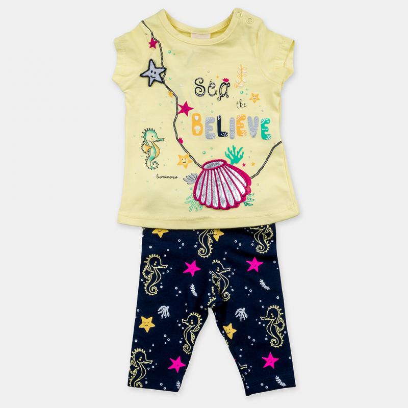 Childrens summer set For a girl  Believe 2  t-shirt and leggings Yellow