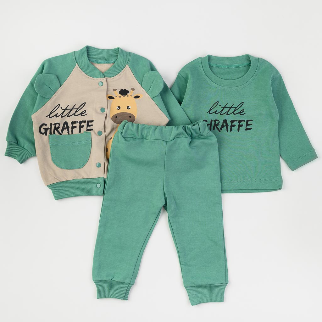 Бебешки комплект 3 части със суитшърт за момче Little giraffe Зелен