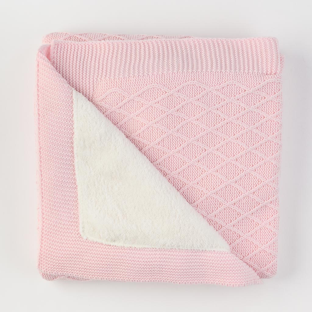 Бебешка пелена плетена зимна за момиче 95x80 Donino Pink Розова