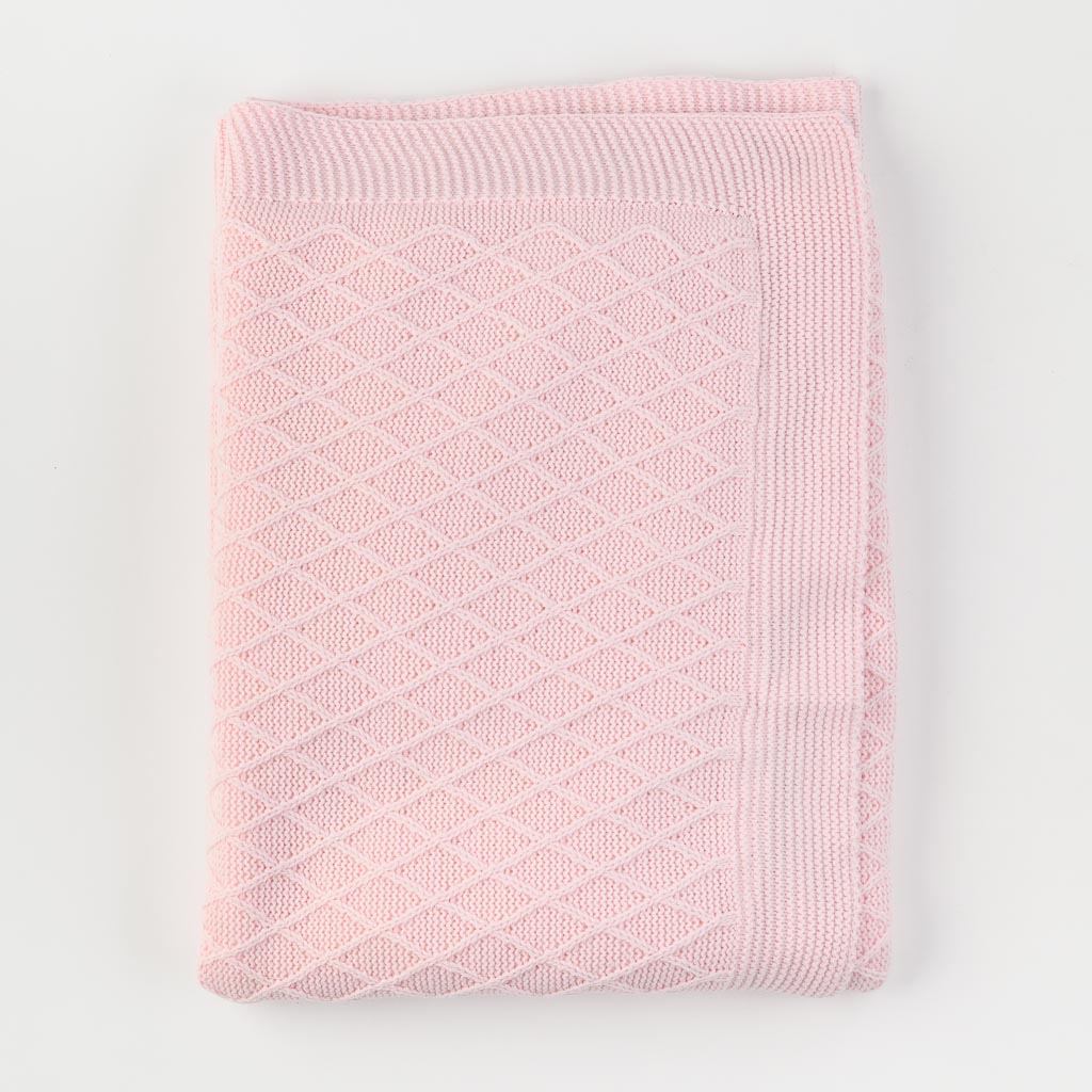 Бебешка пелена плетена зимна за момиче 95x80 Donino Pink Розова