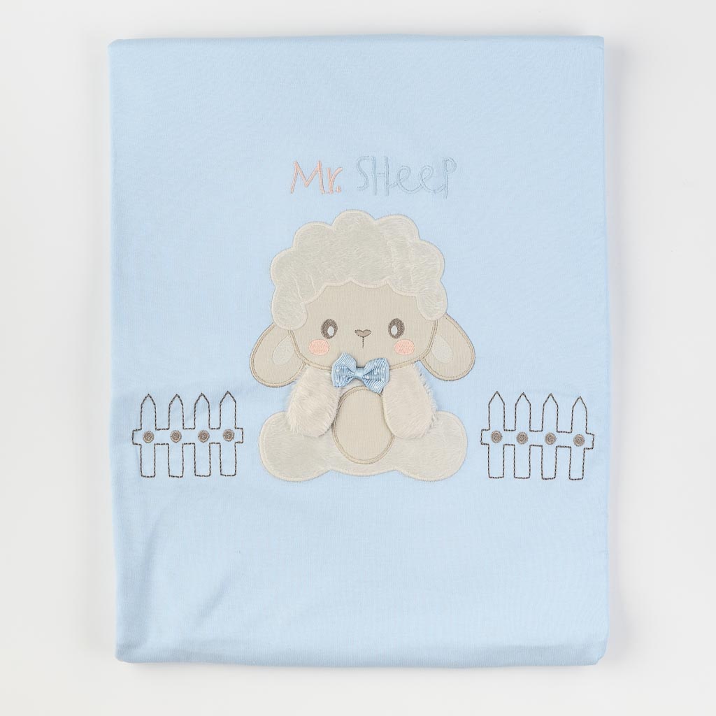Бебешка пелена с шапка и буйки за момче 90x90 Sheep Baby line Синя
