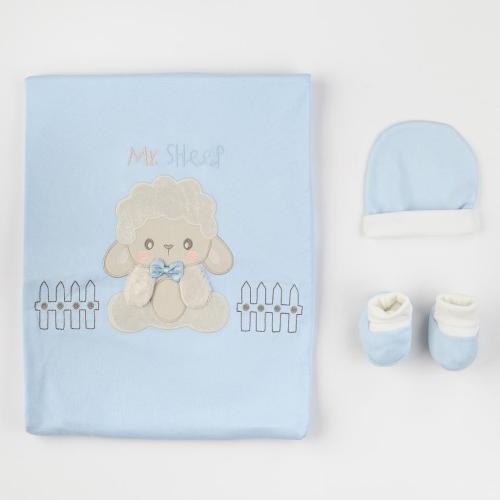 Παιδικη κουβερτα με καπελο και παπουτσια Για Αγόρι  90x90   Sheep   Baby line  Μπλε