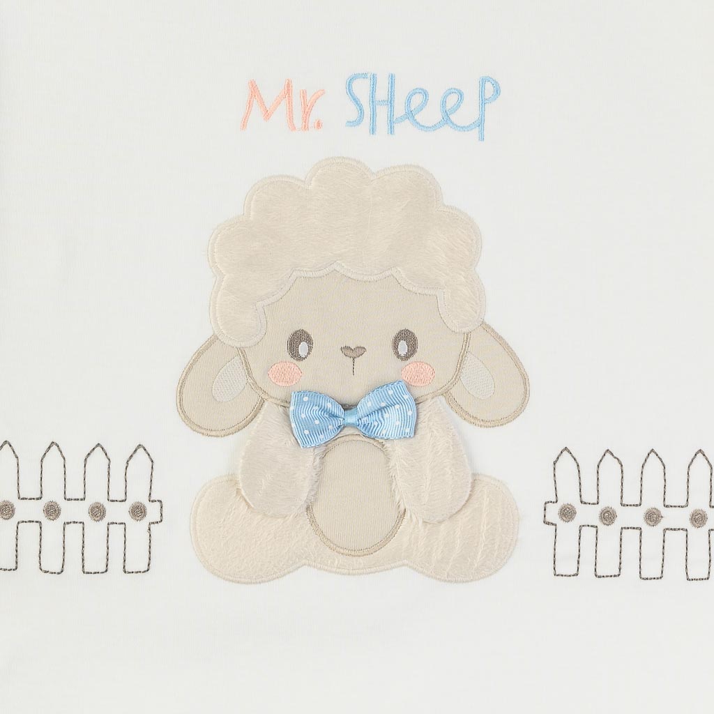 Бебешка пелена с шапка и буйки за момче 90x90 Sheep Baby line Бяла