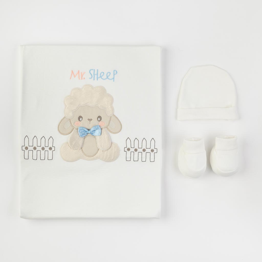 Παιδικη κουβερτα με καπελο και παπουτσια Για Αγόρι  90x90   Sheep   Baby line  ασπρα