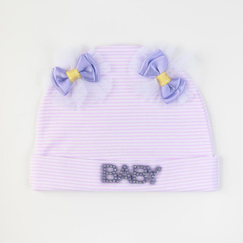 Baby hat For a girl with ribbons and inscription  Mamasita  Purple