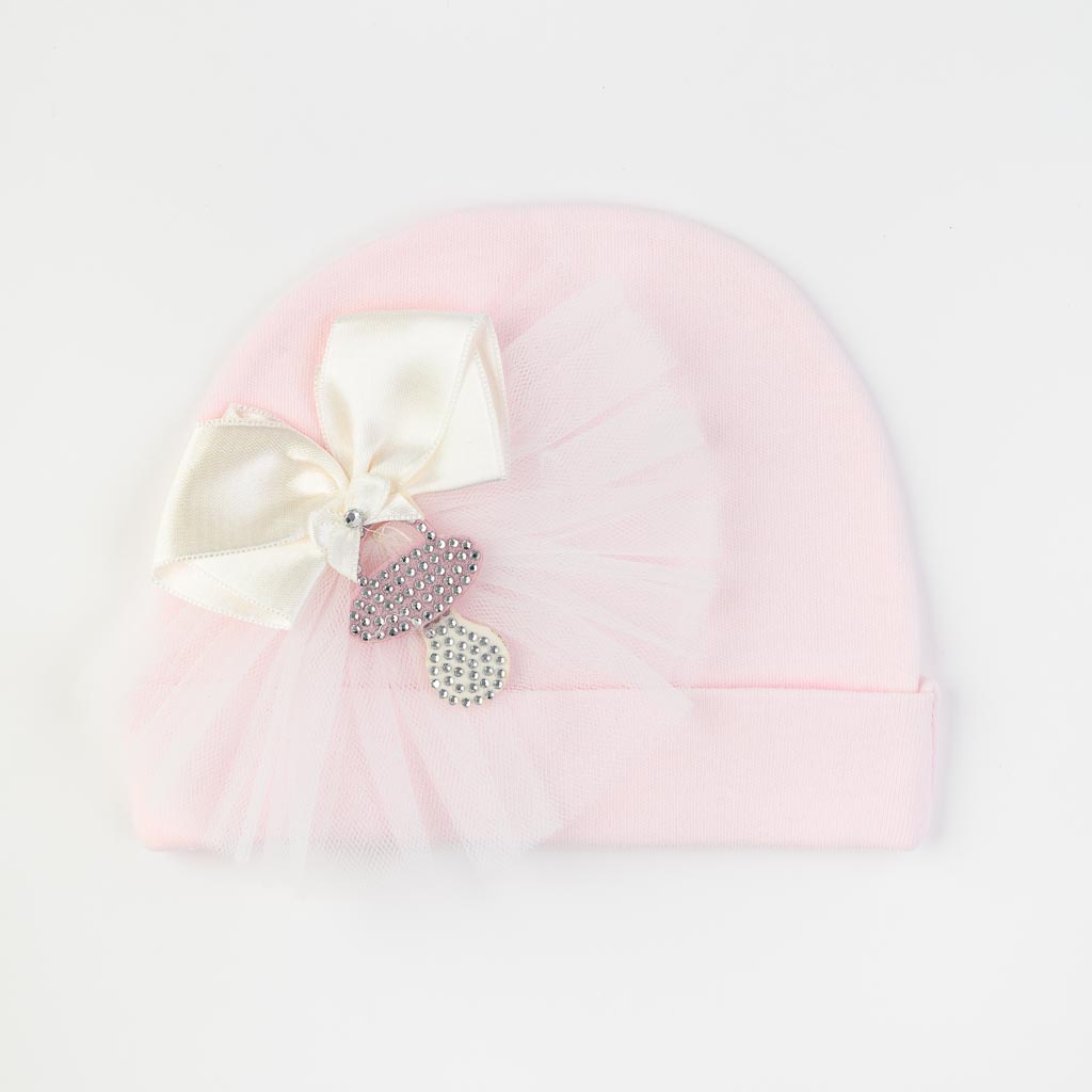 Бебешка шапка за момиче с панделка Mamasita Pacifier Розова