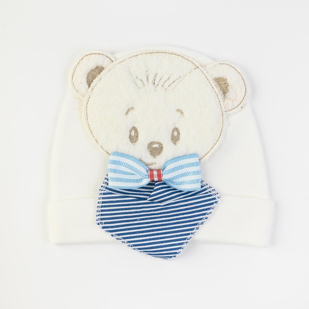 Βρεφικο σκουφακι Για Αγόρι με αρκουδακι  Mamasita Baby Bear  ασπρα
