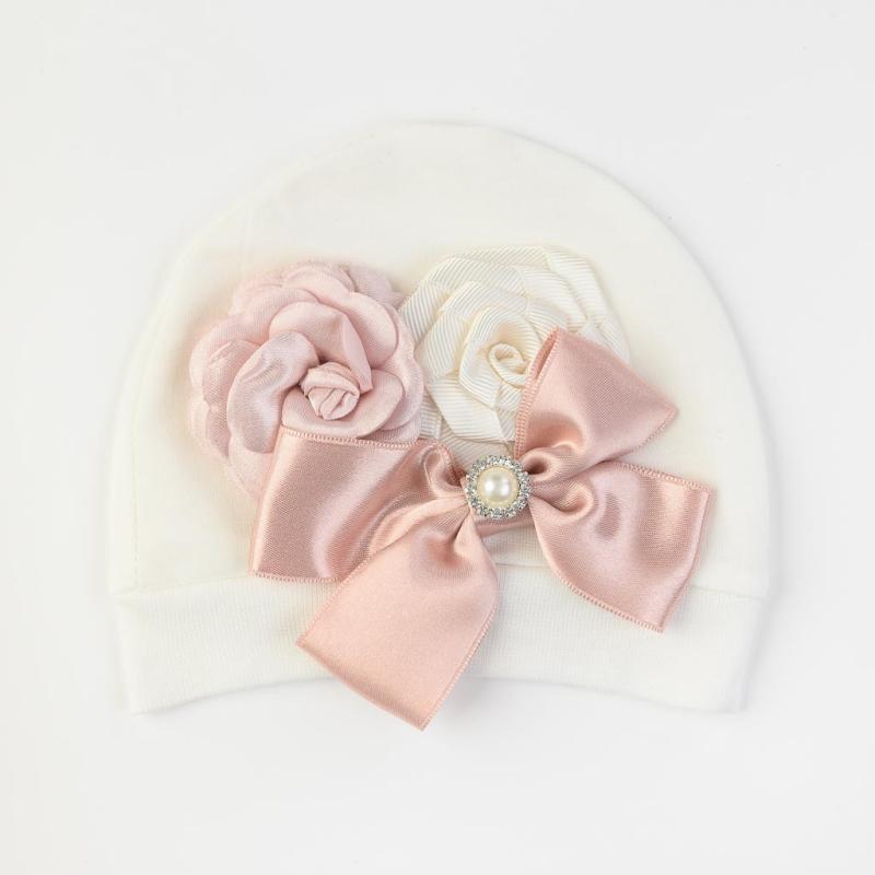 Βρεφικο σκουφακι Για Κορίτσι με διακοσμητικο  Baby Babe Pink Rose  ασπρα